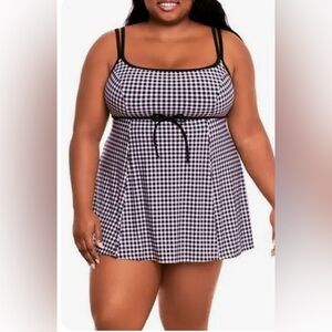 Robby Len Black & White  Gingham One Piece Dress Swimsuit Size 22W